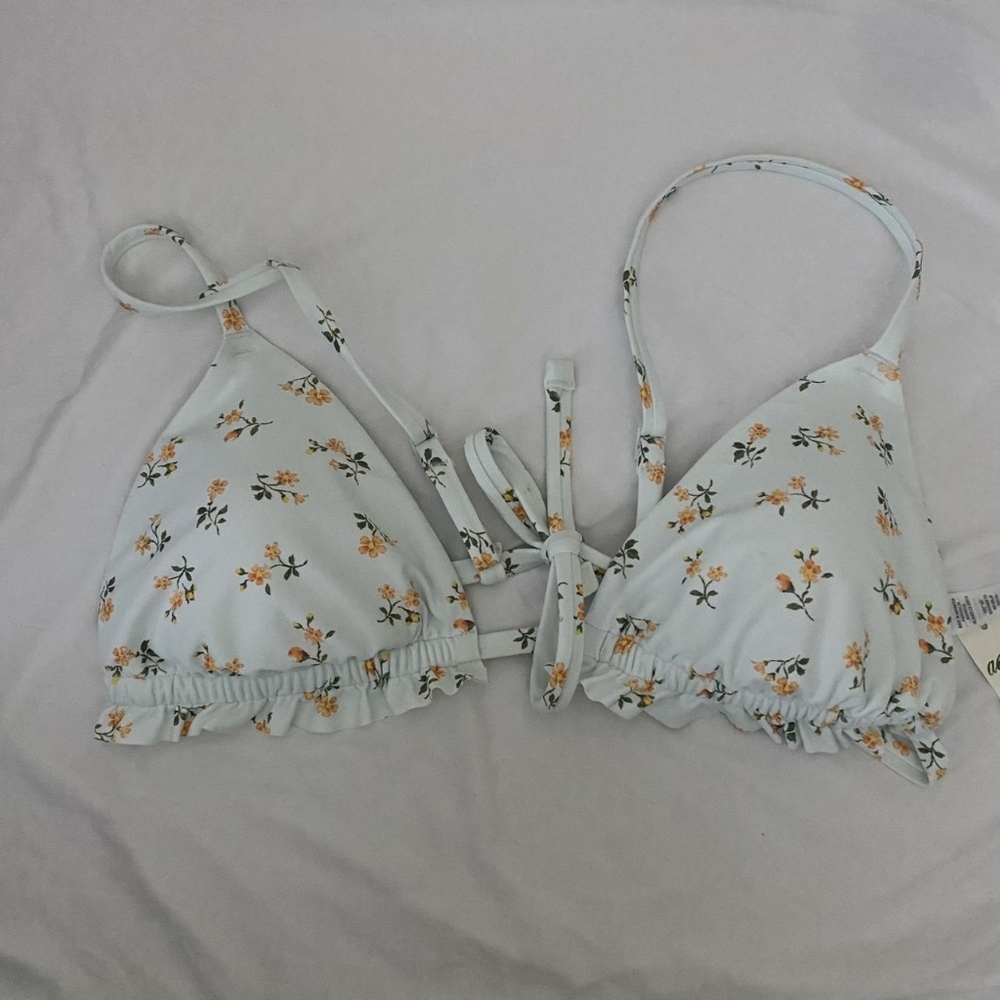 Aerie multi Floral Ruffle Triangle Bikini Top